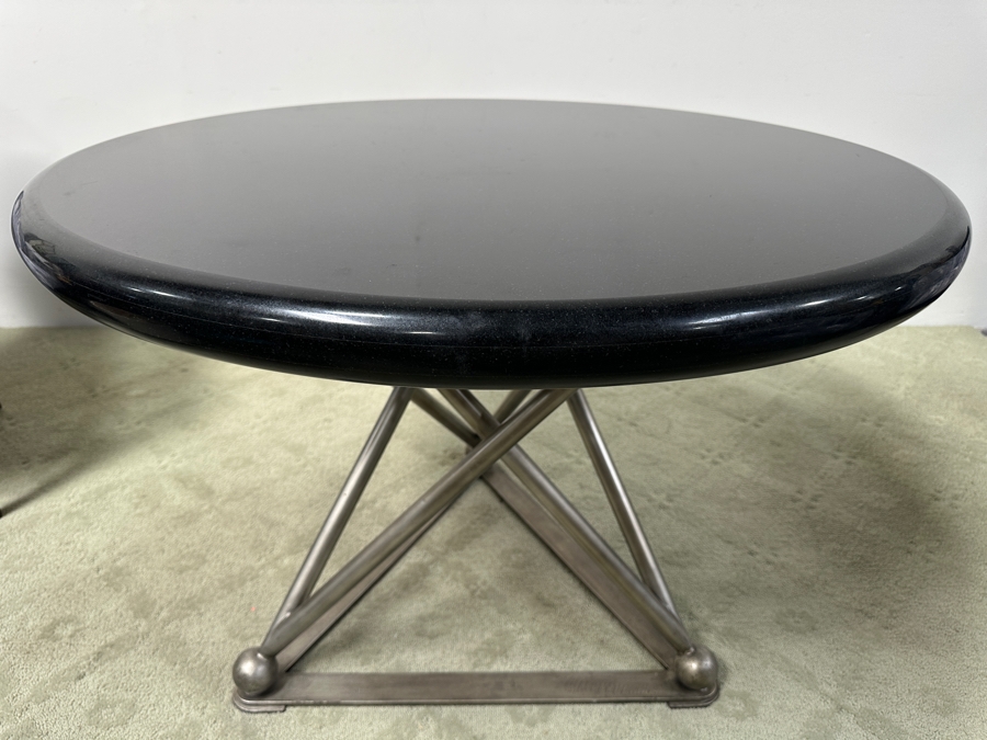 Just Added - Luxury Designer Modernist Dining Table With Geometric Steel Base And Round Black Marble Top 41'W X 30.5'H [Photo 12]