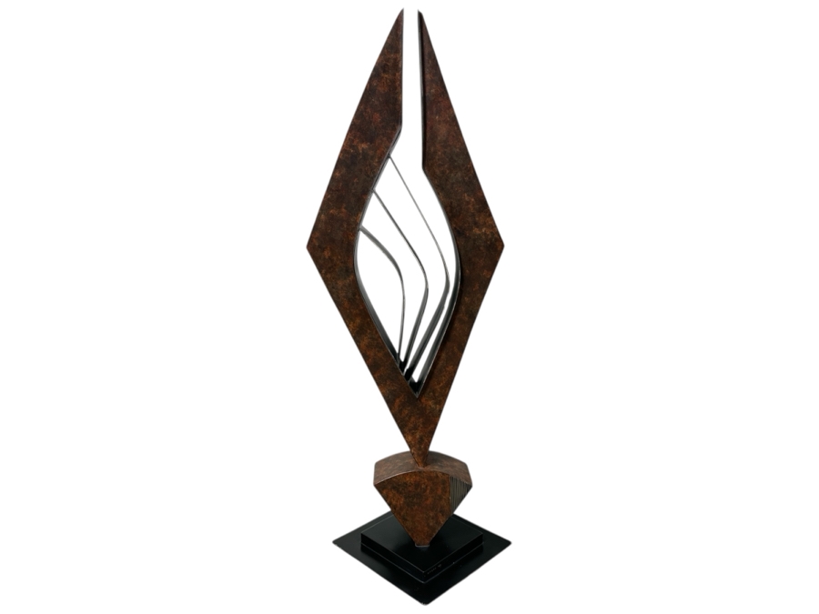 Destiny Allison (American, 21st Century) Abstract Steel Sculpture With Diamond Shape Signed On Plinth Base Dated 2007 44'H X 17'W X 15'D Estimate $1,500-$3,000