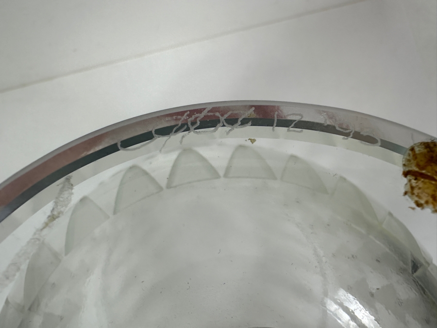 Just Added - Etched Art Glass Bowl Signed And Dated 1993 Underneath - Slight Chip In Rim (See Photos) 11.5W X 12.5H [Photo 5]