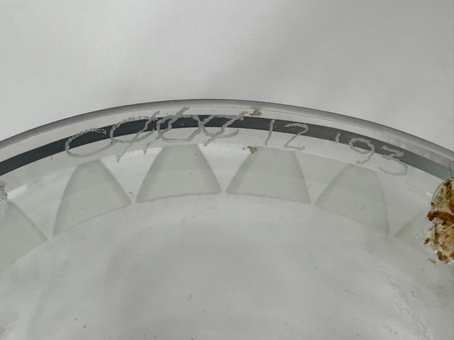Just Added - Etched Art Glass Bowl Signed And Dated 1993 Underneath - Slight Chip In Rim (See Photos) 11.5W X 12.5H [Photo 9]