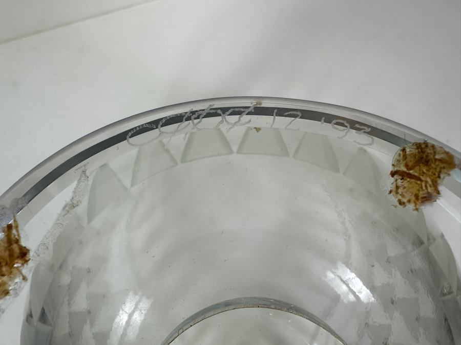 Just Added - Etched Art Glass Bowl Signed And Dated 1993 Underneath - Slight Chip In Rim (See Photos) 11.5W X 12.5H [Photo 6]