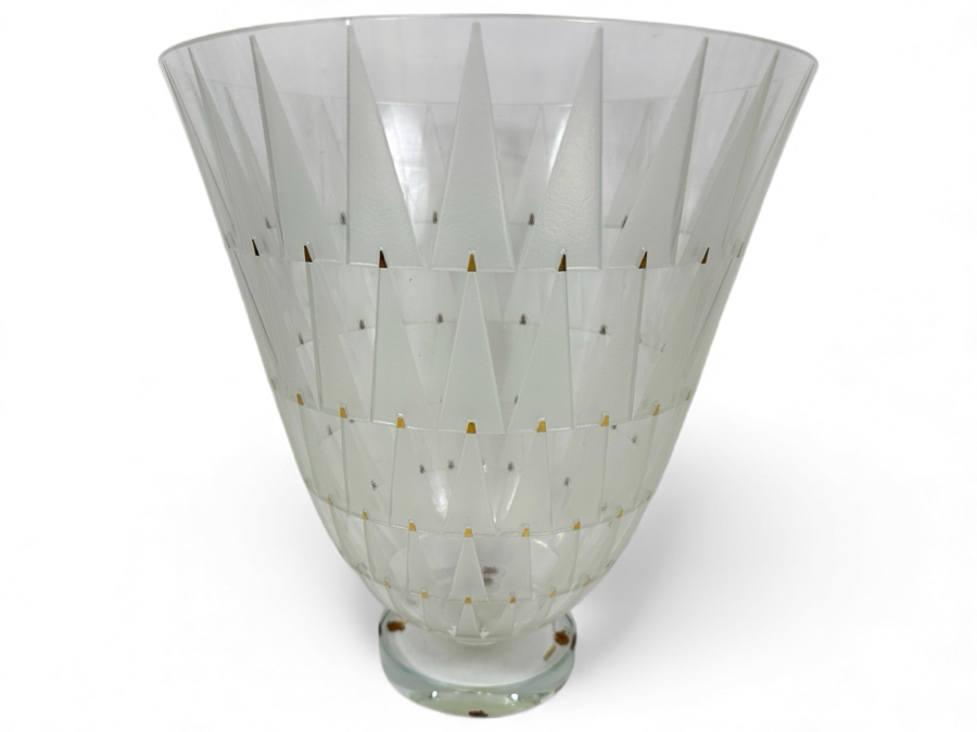 Just Added - Etched Art Glass Bowl Signed And Dated 1993 Underneath - Slight Chip In Rim (See Photos) 11.5W X 12.5H