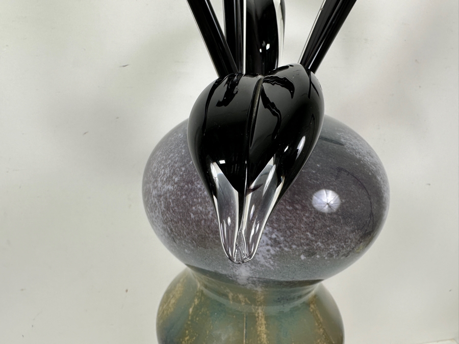 Art Glass Vase With Art Glass Flowers Unsigned 31'H [Photo 3]