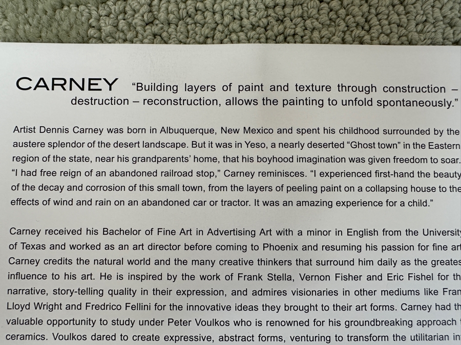 Just Added - Dennis Carney (American, b. 1960) Abstract Painting on Canvas Titled 'Downtown Metal' Signed Lower Right 49” X 40' Estimate $3,000-$4,000 [Photo 11]
