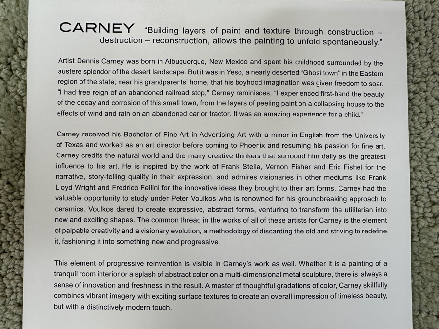 Just Added - Dennis Carney (American, b. 1960) Abstract Painting on Canvas Titled 'Downtown Metal' Signed Lower Right 49” X 40' Estimate $3,000-$4,000 [Photo 10]