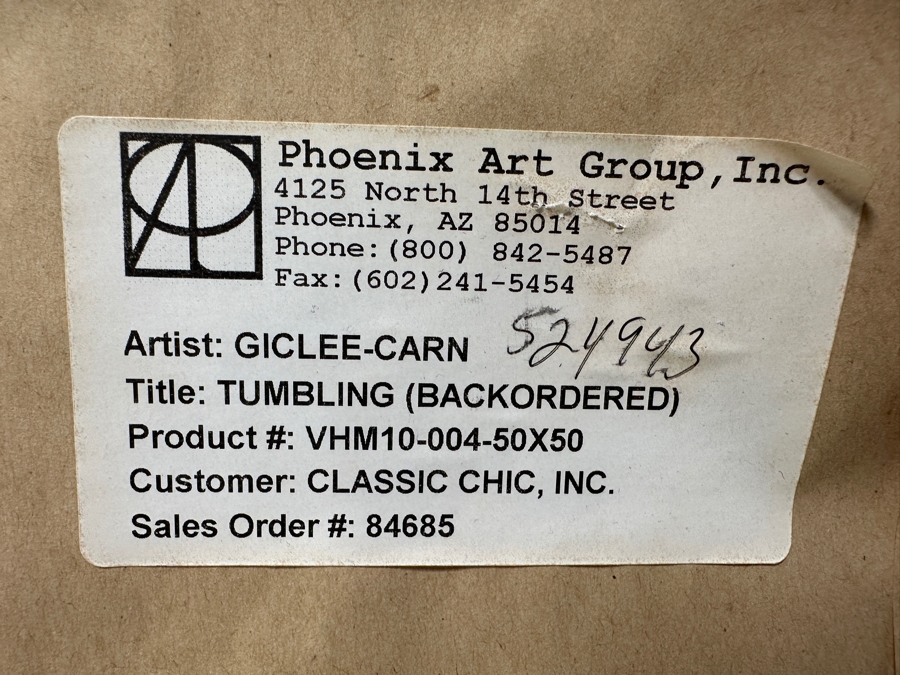 Dennis Carney (American, B. 1960) Abstract Giclee On Canvas Titled: 'Tumbling' Signed Bottom Right Framing: Thin, Silver-Painted Frame 49'W x 40”H  [Photo 11]