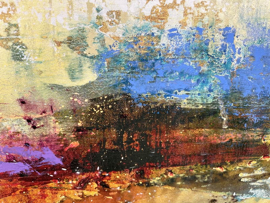 Dennis Carney (American, B. 1960) Abstract Giclee On Canvas Titled: 'Tumbling' Signed Bottom Right Framing: Thin, Silver-Painted Frame 49'W x 40”H  [Photo 5]