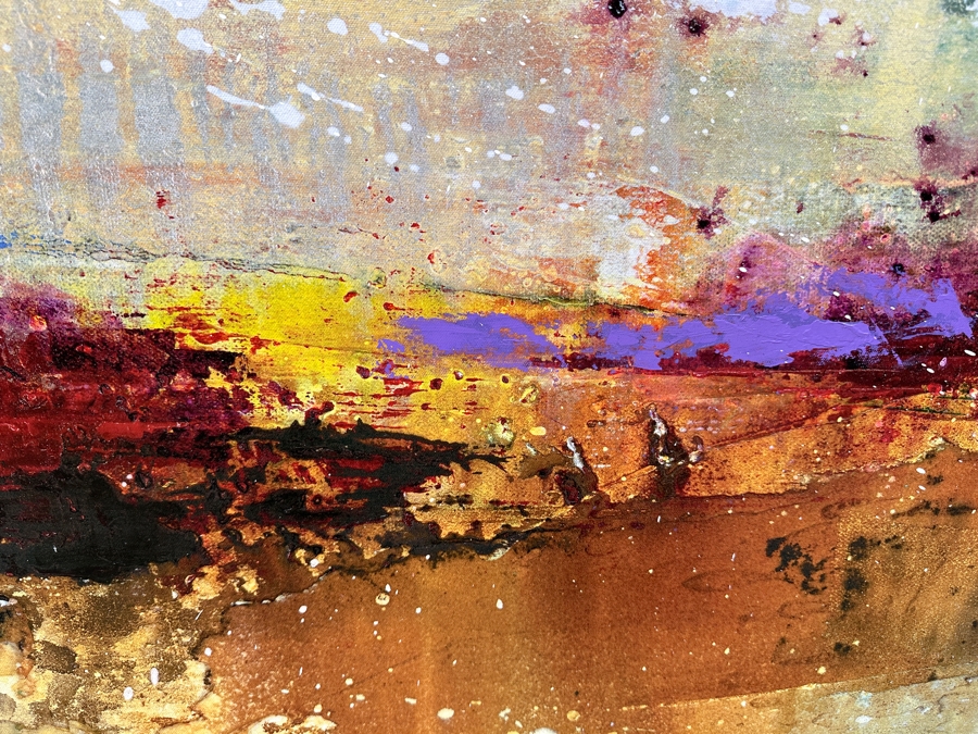 Dennis Carney (American, B. 1960) Abstract Giclee On Canvas Titled: 'Tumbling' Signed Bottom Right Framing: Thin, Silver-Painted Frame 49'W x 40”H  [Photo 3]