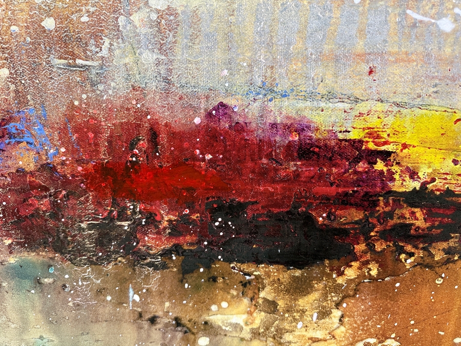 Dennis Carney (American, B. 1960) Abstract Giclee On Canvas Titled: 'Tumbling' Signed Bottom Right Framing: Thin, Silver-Painted Frame 49'W x 40”H  [Photo 2]