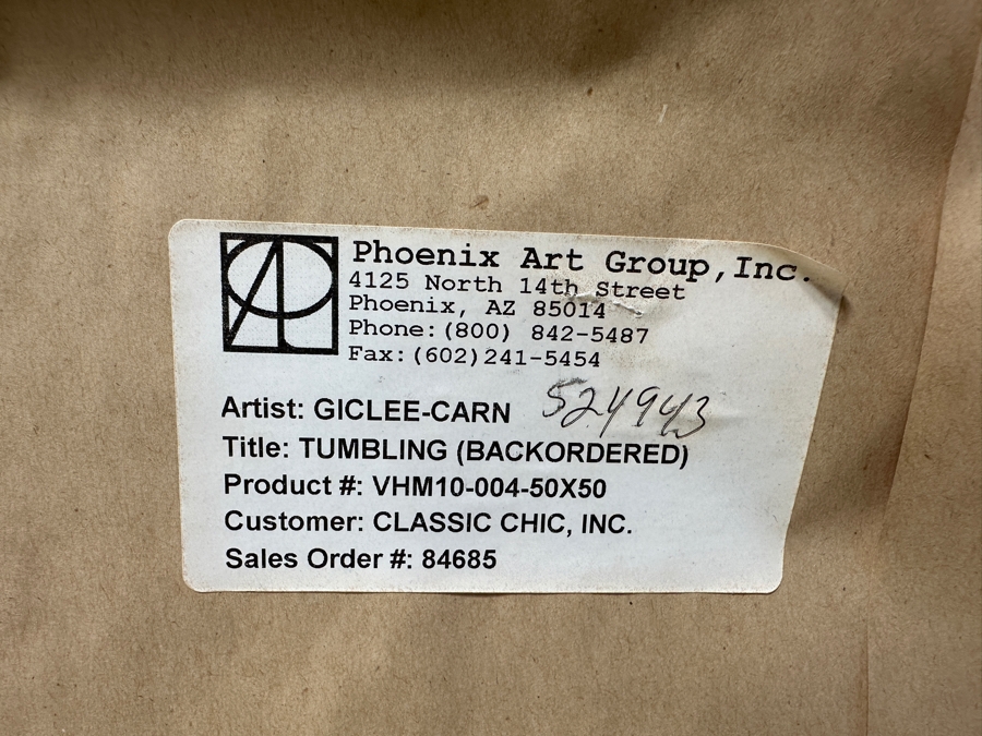 Dennis Carney (American, B. 1960) Abstract Giclee On Canvas Titled: 'Tumbling' Signed Bottom Right Framing: Thin, Silver-Painted Frame 49'W x 40”H  [Photo 12]