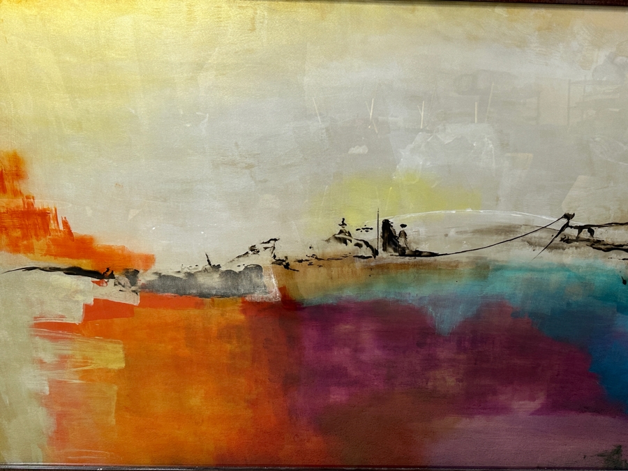 Jennifer Hollack Raboin (American, Twentieth-Twenty-First Century) Abstract Acrylic On Metal Titled: 'Skyline Blaze' 86' x 38' [Photo 4]