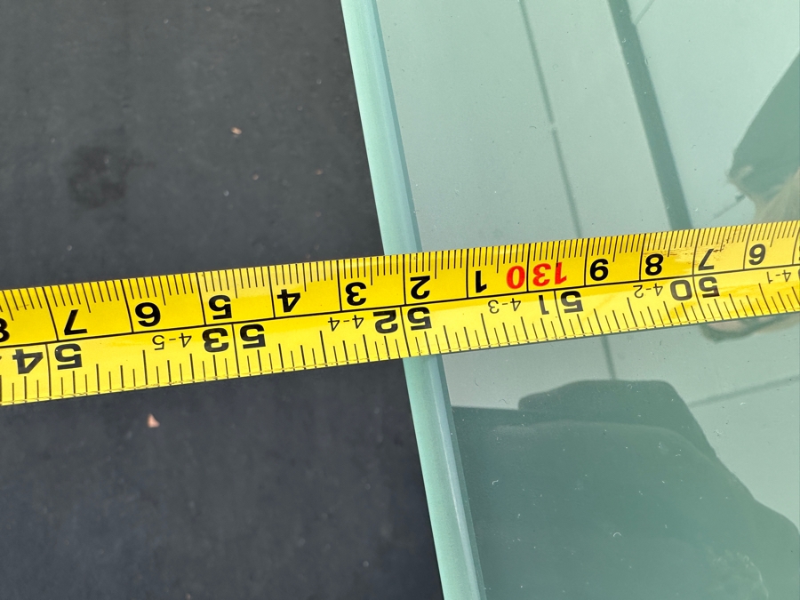 Stained Dark Brown Wooden Grid Dining Table with Frosted Glass Top 72'W x 52'D x 30.5'H [Photo 4]