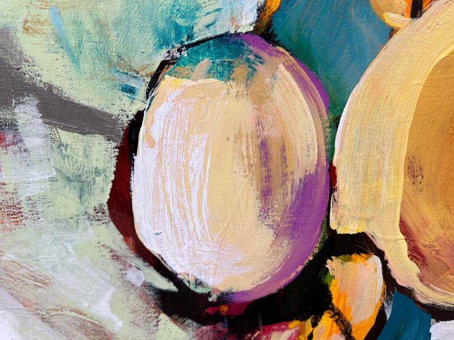 Rebecca Bridges Rice (American, Twenty-First Century) Abstract Acrylic On Canvas Titled: 'Color Pop' Signed Bottom Right 62'W x 33'H [Photo 3]