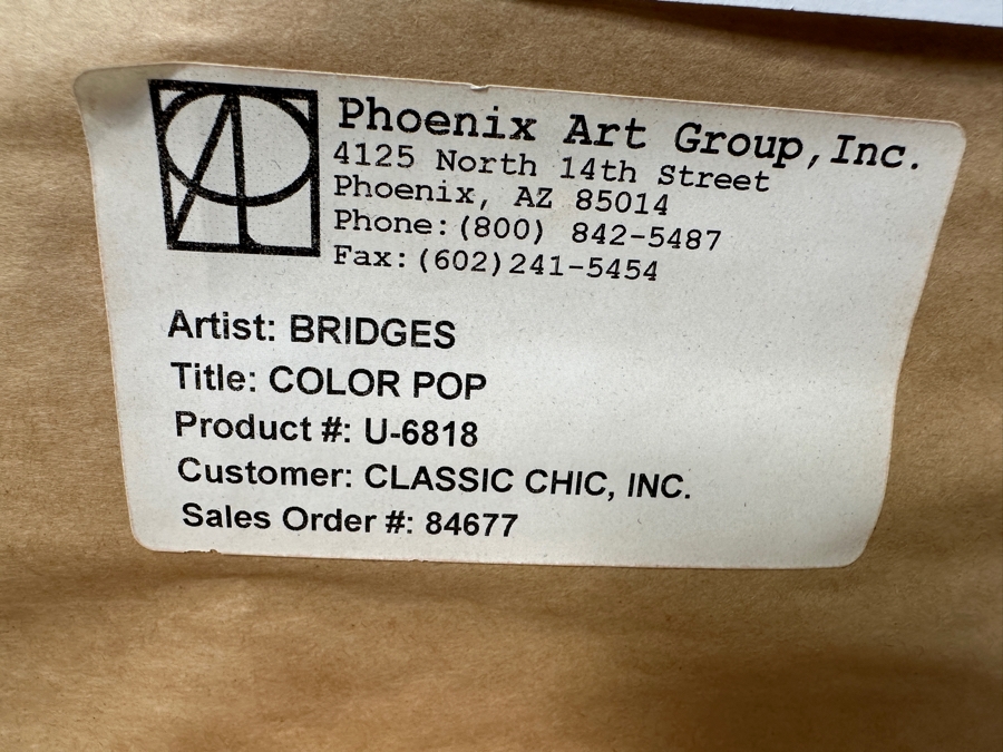 Rebecca Bridges Rice (American, Twenty-First Century) Abstract Acrylic On Canvas Titled: 'Color Pop' Signed Bottom Right 62'W x 33'H [Photo 9]