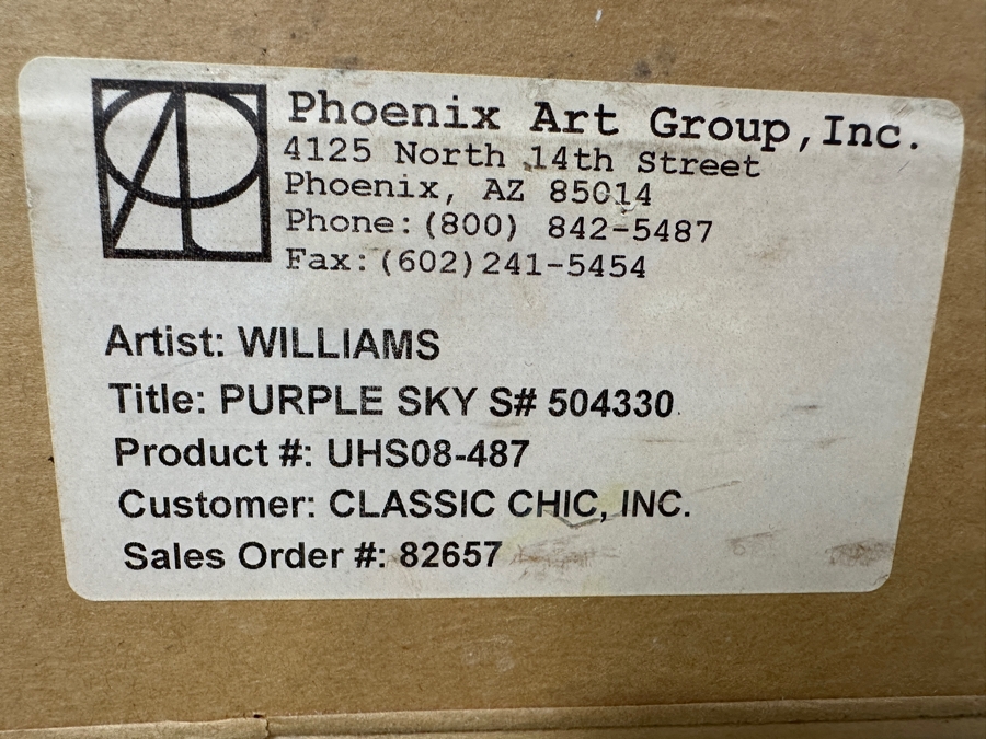  Mixed Media On Canvas Titled 'Purple Sky' Signed Bottom Right, “Williams” (Artist Unidentified) 50' x 38” [Photo 13]