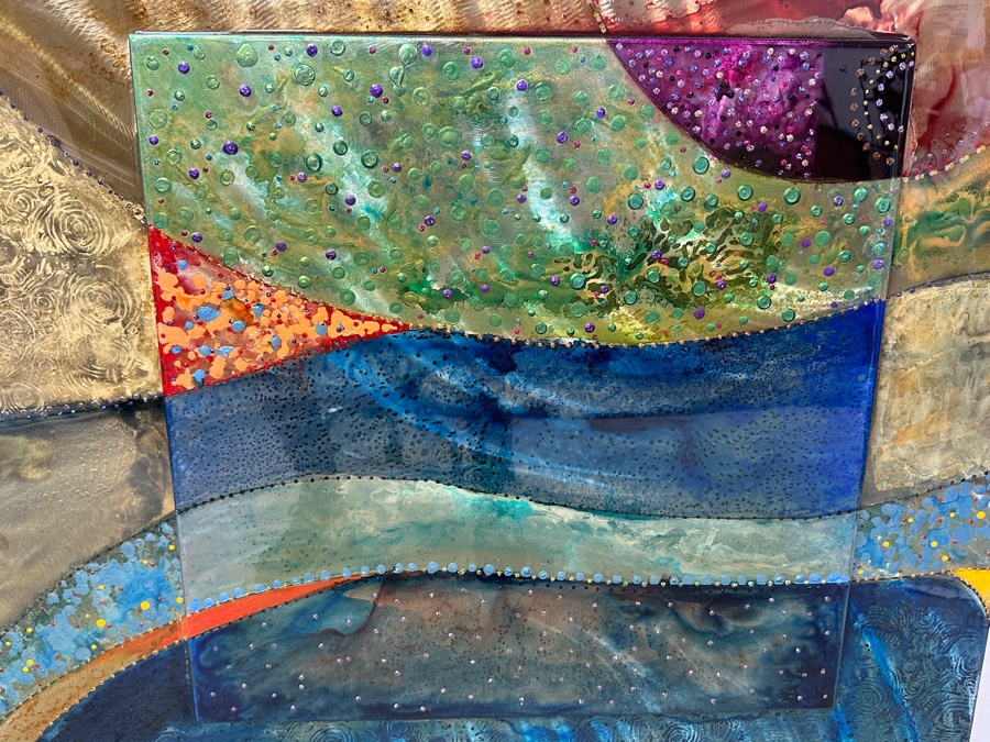 John Douglas (American, Twentieth-Twenty-First Century) Mixed Media On Metal with Resin Titled 'Deco Jewel' 43” x 43” [Photo 2]