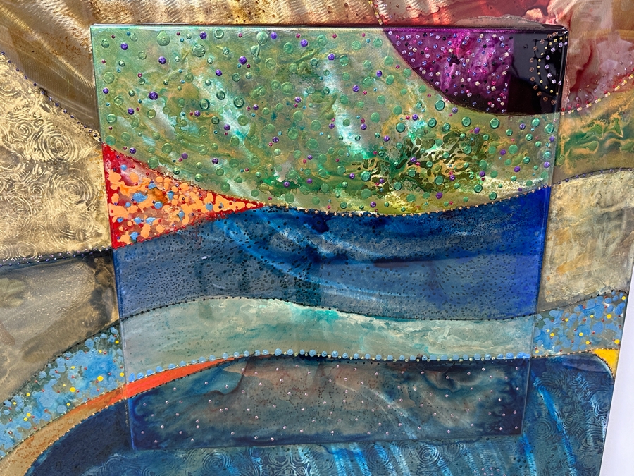 John Douglas (American, Twentieth-Twenty-First Century) Mixed Media On Metal with Resin Titled 'Deco Jewel' 43” x 43” [Photo 3]