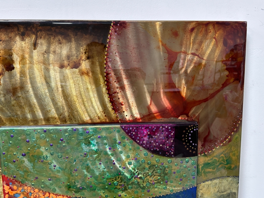 John Douglas (American, Twentieth-Twenty-First Century) Mixed Media On Metal with Resin Titled 'Deco Jewel' 43” x 43” [Photo 4]