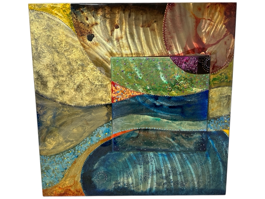 John Douglas (American, Twentieth-Twenty-First Century) Mixed Media On Metal with Resin Titled 'Deco Jewel' 43” x 43”
