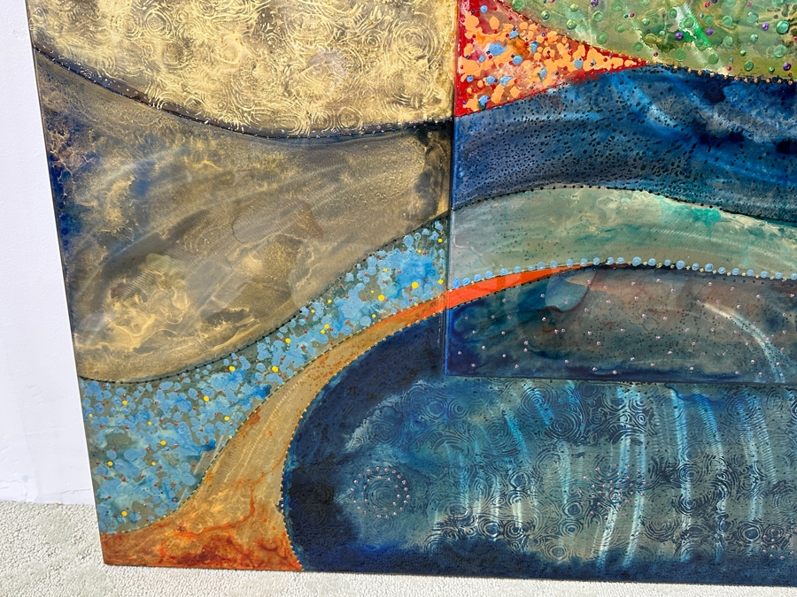 John Douglas (American, Twentieth-Twenty-First Century) Mixed Media On Metal with Resin Titled 'Deco Jewel' 43” x 43” [Photo 6]