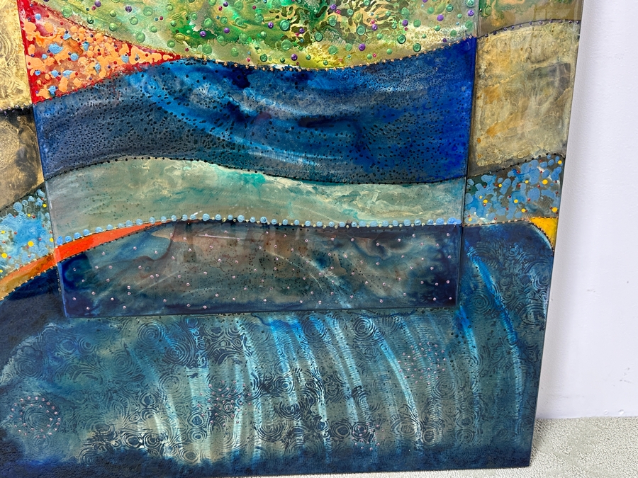 John Douglas (American, Twentieth-Twenty-First Century) Mixed Media On Metal with Resin Titled 'Deco Jewel' 43” x 43” [Photo 7]