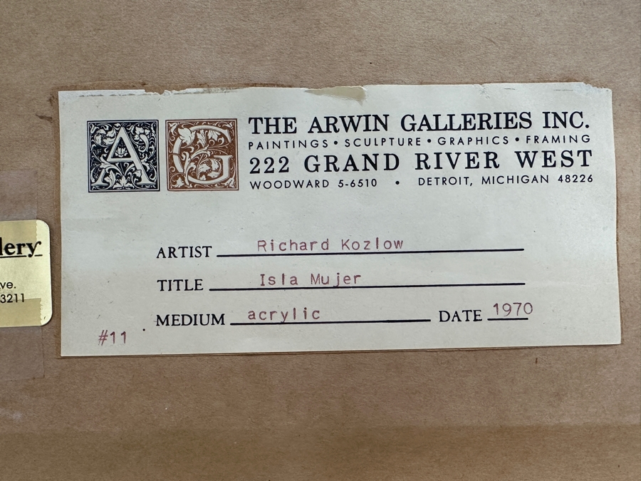 Richard Kozlow (American, 1926-2008) Acrylic on Canvas Titled 'Isla Mujer' 1970 7' x 9' Framed: 12.5' x 14' [Photo 9]