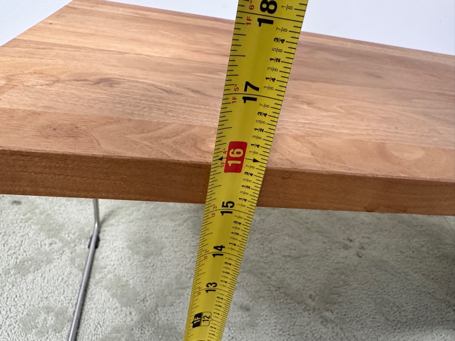 DWR Index Table with Integrated Magazine Holder Solid Walnut Tabletop, Stainless Frame and Leather Pouch 45.5'W x 16'D x 16'H Retail $895 [Photo 7]