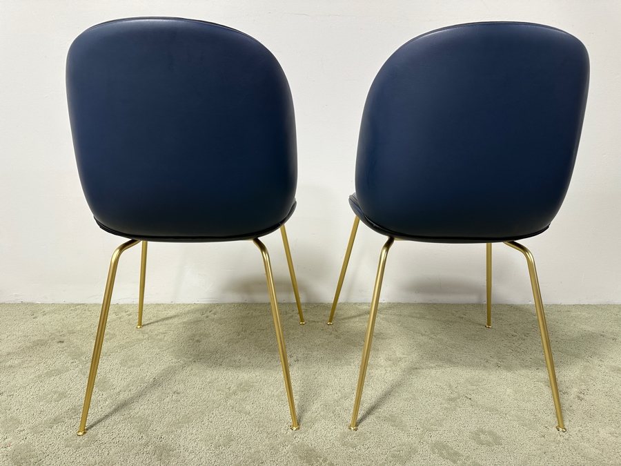 Set of (12) GUBI Navy Leather Beetle Chairs with Brass Metal Base (Only Showing 2 Of The 12 In The Photos) Retail $19,188 ($1,599 Per Chair) [Photo 5]