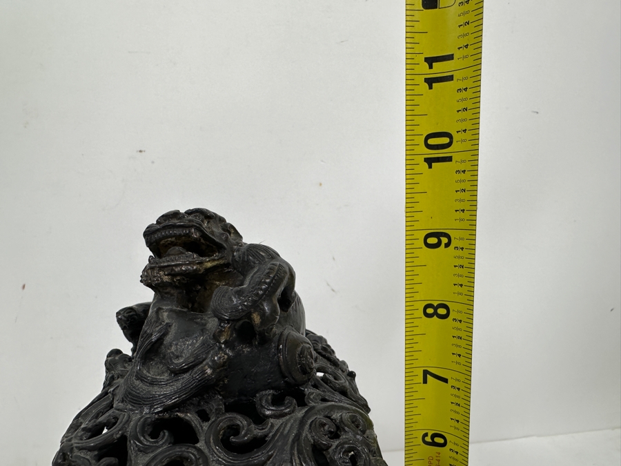 Just Added - Vintage Chinese Bronze Censor Signed Underneath With Foo Dog Finial 9W X 6D X 9.5H [Photo 17]