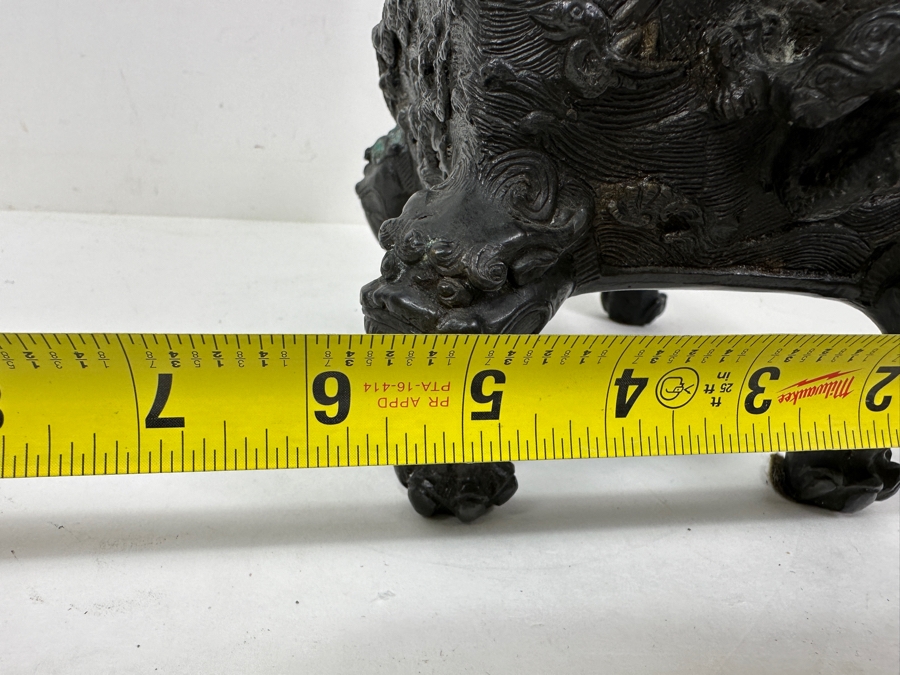 Just Added - Vintage Chinese Bronze Censor Signed Underneath With Foo Dog Finial 9W X 6D X 9.5H [Photo 16]
