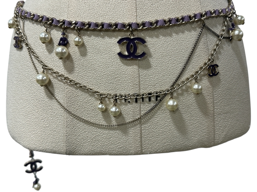 Rare Chanel 'Coco On The Moon' Purple And Gold-Tone Strand Chain Belt