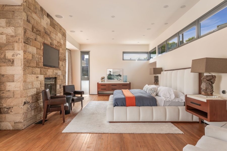 Just Added - Kreiss Malibu Upholstered King Size Bed With French Walnut Stain Finish On Frame (Includes Mattress) Retails $9,250