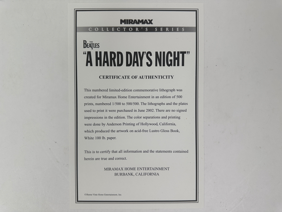 Limited Edition Miramax Collector's Series Shadowbox Framed The Beatles 'A Hard Day's Night' Limited Edition Commemorative Lithograph With Movie Dvds Numbered 253 Of 500 13' X 16' [Photo 9]