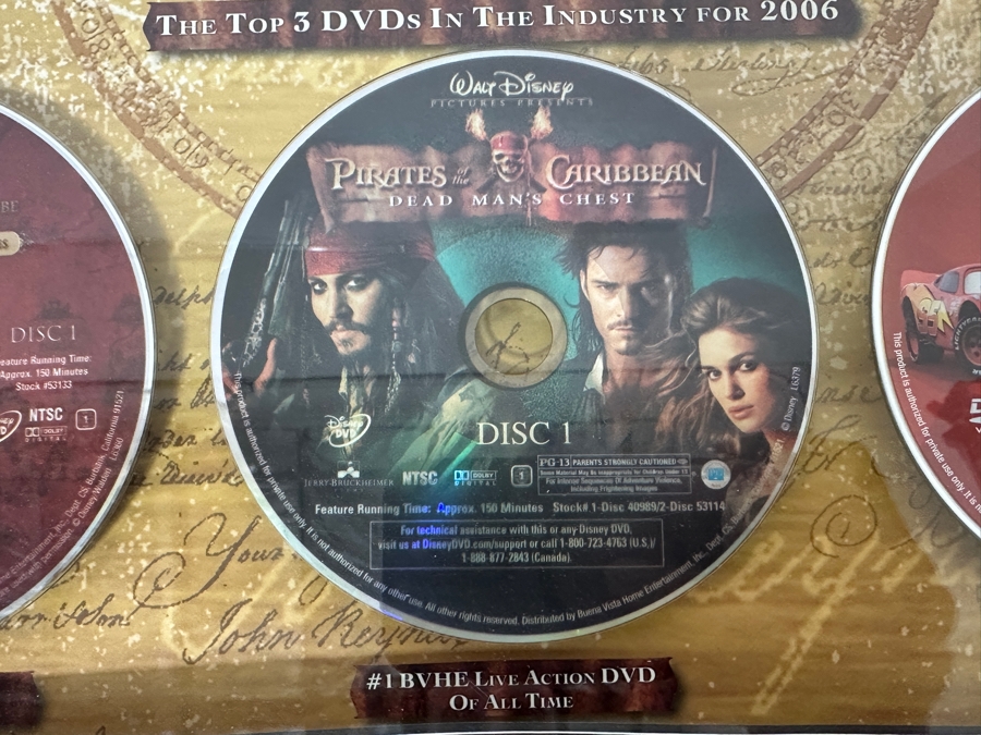 Buena Vista Home Entertainment Limited Edition Commemorative Numbered 123/500 With Dvds Of Disney Pixar Cars, Walt Disney's Pirates Of The Caribbean, The Chronicles Of Narnia, The Little Mermaid, High School Musical, Lost & Grey's Anatomy 18.5 X 19.5 [Photo 5]
