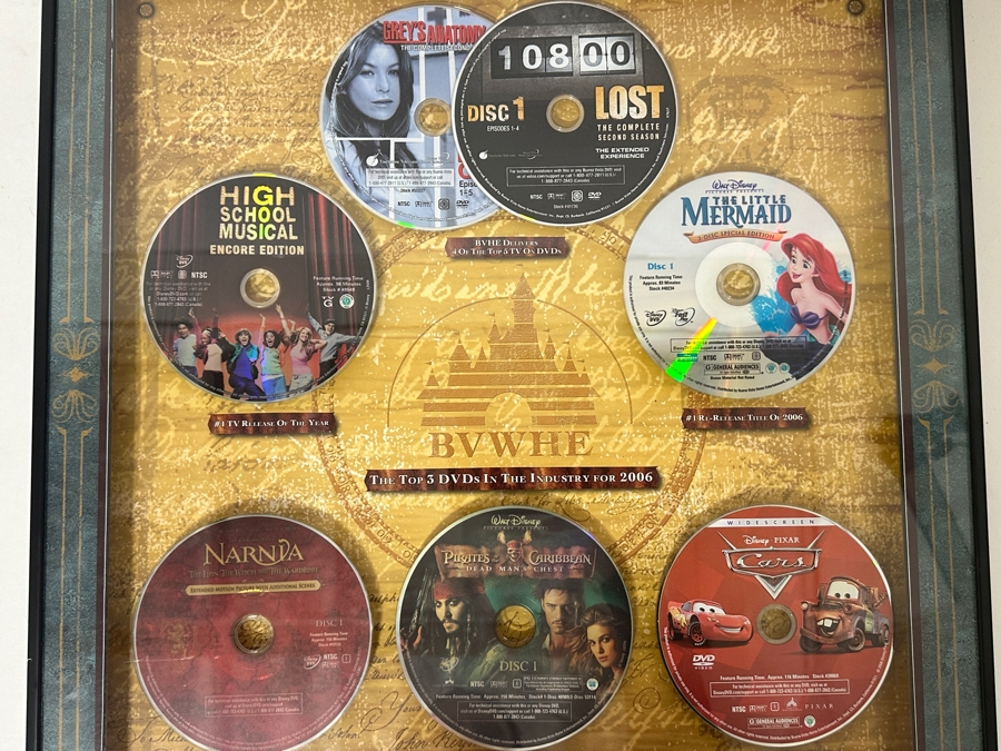 Buena Vista Home Entertainment Limited Edition Commemorative Numbered 123/500 With Dvds Of Disney Pixar Cars, Walt Disney's Pirates Of The Caribbean, The Chronicles Of Narnia, The Little Mermaid, High School Musical, Lost & Grey's Anatomy 18.5 X 19.5 [Photo 11]