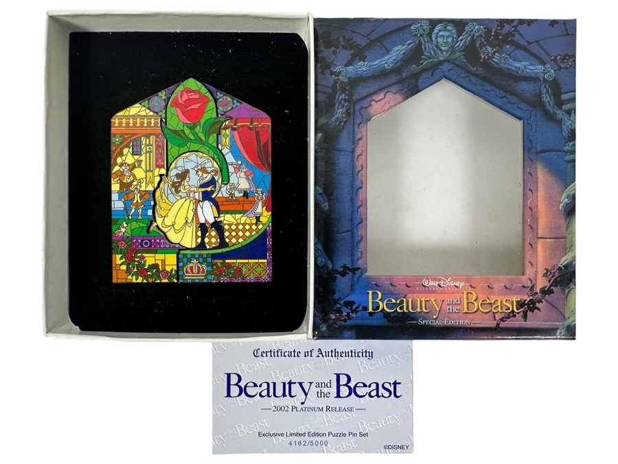 Limited Edition 2002 Platinum Release Walt Disney's Beauty And The Beast Special Edition Puzzle Trading Pin Set Numbered 4,162 Of 5,000 With Original Box