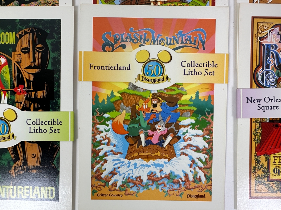 (5) 50 Year Anniversary Of Disneyland Collectible Lithograph Litho Sets For: Adventureland, Frontierland, New Orleans Square, Fantasyland And Tomorrowland 5' X 7' [Photo 6]
