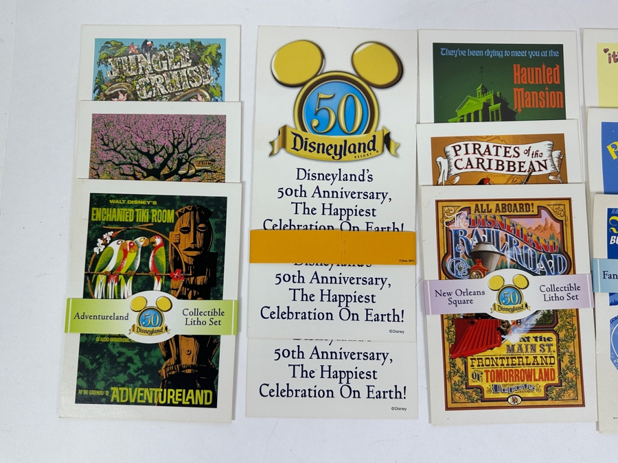 (5) 50 Year Anniversary Of Disneyland Collectible Lithograph Litho Sets For: Adventureland, Frontierland, New Orleans Square, Fantasyland And Tomorrowland 5' X 7' [Photo 7]