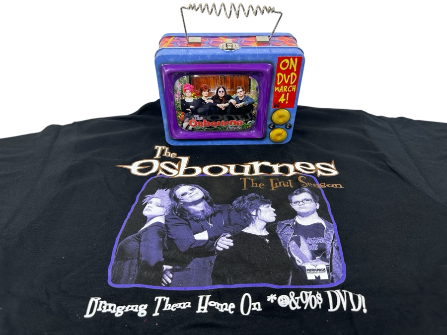 New The Osbourne Family TV Tin Tote Lunch Box 8W X 4D X 8H With New The Osbournes The First Season T-Shirt Size L