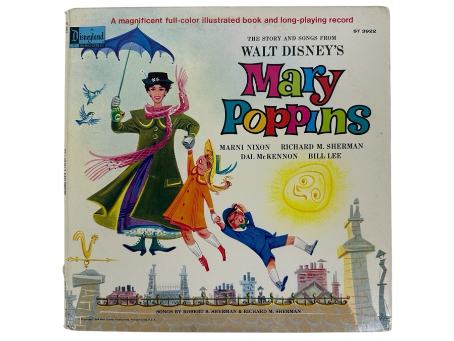 Vintage 1964 Walt Disney's Mary Poppins Disneyland Vinyl Record With Illustrated Book ST 3922