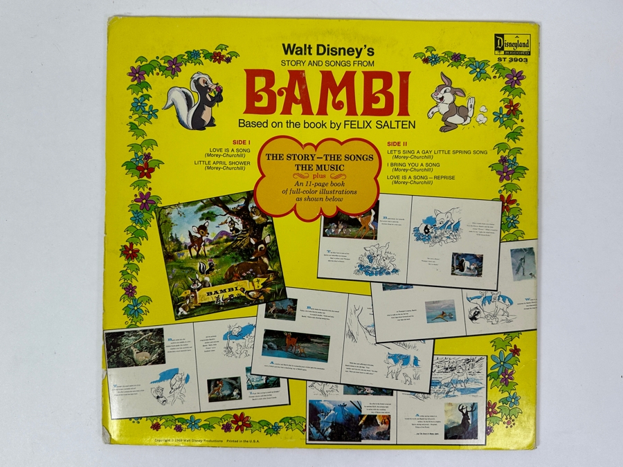 Vintage 1969 Walt Disney's Bambi Disneyland Vinyl Record With Illustrated Book ST 3903 [Photo 11]