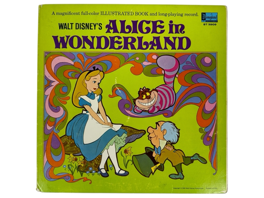 Vintage 1969 Walt Disney's Alice In Wonderland Disneyland Vinyl Record With Illustrated Book ST 3909