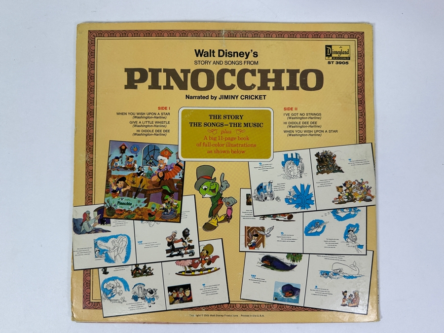 Vintage 1969 Walt Disney's Pinocchio Disneyland Vinyl Record With Illustrated Book ST 3905 [Photo 10]