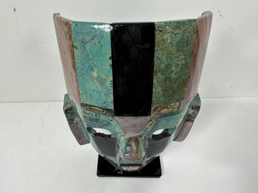 Decorative Mayan Aztec Inspired Mosaic Polished Stone & Shell Mexican Death Mask 6.5W X 8.5H [Photo 3]