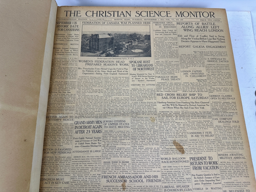 Large Antique Hardbound 1914 & 1916 Christian Science Monitor Historical Newspapers 17.5' X 21.5' [Photo 7]