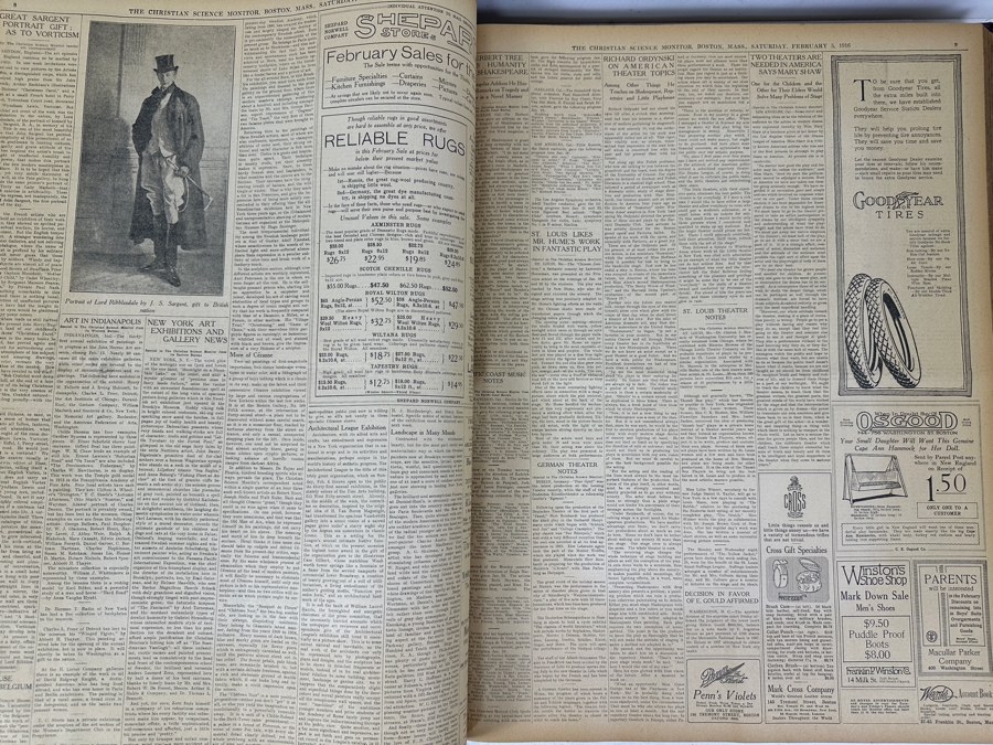 Large Antique Hardbound 1914 & 1916 Christian Science Monitor Historical Newspapers 17.5' X 21.5' [Photo 4]