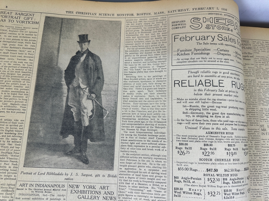 Large Antique Hardbound 1914 & 1916 Christian Science Monitor Historical Newspapers 17.5' X 21.5' [Photo 5]
