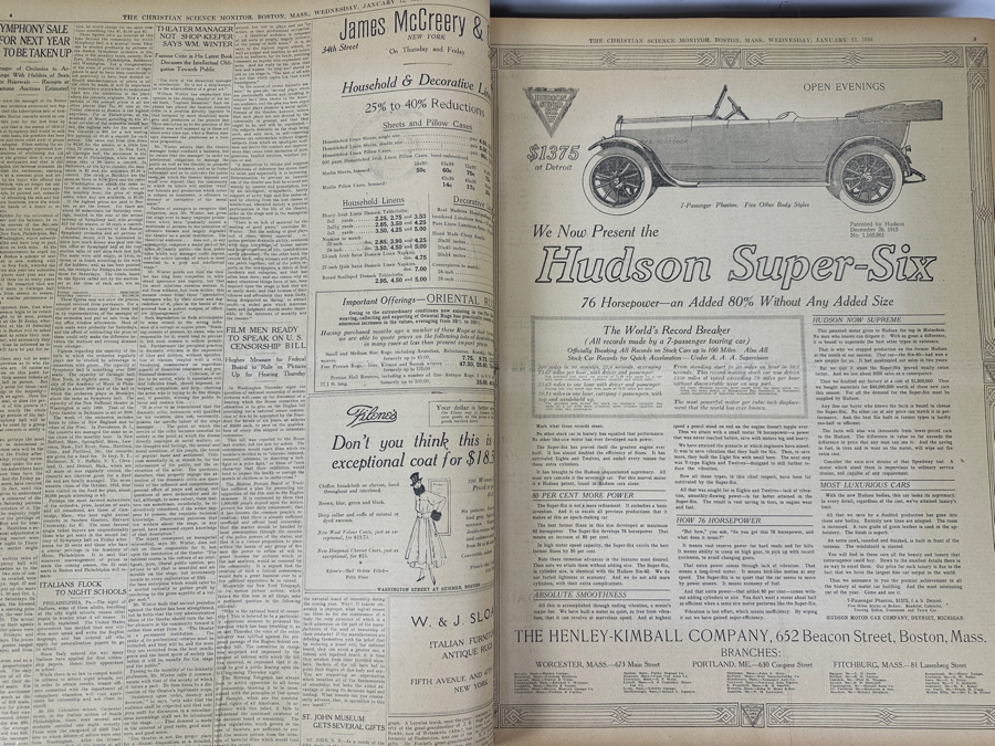 Large Antique Hardbound 1914 & 1916 Christian Science Monitor Historical Newspapers 17.5' X 21.5' [Photo 3]