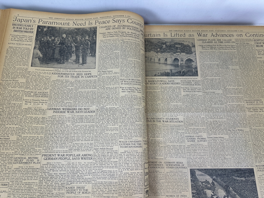 Large Antique Hardbound 1914 & 1916 Christian Science Monitor Historical Newspapers 17.5' X 21.5' [Photo 8]