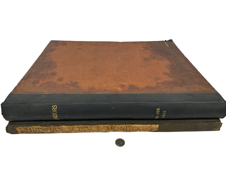 Large Antique Hardbound 1914 & 1916 Christian Science Monitor Historical Newspapers 17.5' X 21.5' [Photo 2]